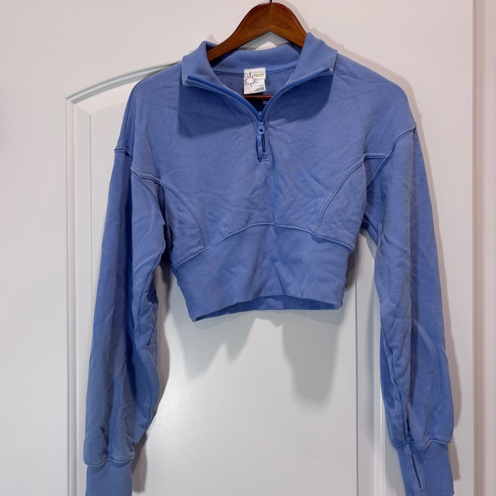 Aerie Blue Quarter-Zip Cropped Sweatshirt